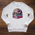 Reading Muffler Sloth On Stack Of Books Raglan Sleeve Sweatshirt Heather Mustard