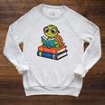 Reading Turtle Bookworm Cute Turtle With Glasses Books Raglan Sleeve Sweatshirt Heather Mustard