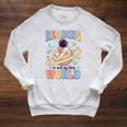 Reading Out Of The World Book Lover Reading Boys Girls Kids Raglan Sleeve Sweatshirt Heather Mustard