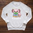 Readsalotl Axolotl Book Reading Raglan Sleeve Sweatshirt Heather Mustard