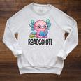 Readsolotl Cute Axolotl Reading Book Kawaii Pink Aesthetic Raglan Sleeve Sweatshirt Heather Mustard Readsolotl Cute Axolotl Reading Book Kawaii Pink Aesthetic Raglan Sleeve Sweatshirt Heather Mustard