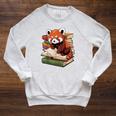 Red Panda Reading Book Animal Bookworm Raglan Sleeve Sweatshirt Heather Mustard