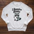 I Require Books Raccoon Reading For Book Lovers Raglan Sleeve Sweatshirt Heather Mustard