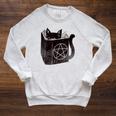 SataniCat Pentagram Cat Satan Demon Necronomicon Book Lover Raglan Sleeve Sweatshirt Heather Mustard