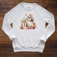 Shih Tzu Dog Garden Collections Books And Strawberries Raglan Sleeve Sweatshirt Heather Mustard