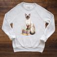Siamese Cat Meezer Bookworm Flowers Book Reading Books Raglan Sleeve Sweatshirt Heather Mustard