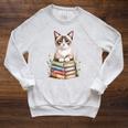 Snowshoe Cat Bookworm Flowers Book Reading Books Raglan Sleeve Sweatshirt Heather Mustard
