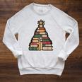 Snowy Book Tree Christmas For Readers And Librarians Raglan Sleeve Sweatshirt Heather Mustard