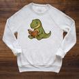 T-Rex Dinosaur Reading Book Nerd Raglan Sleeve Sweatshirt Heather Mustard