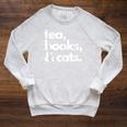 Tea Books And Cats Cat Mom Mum Mama Dad Reading Lover Book Raglan Sleeve Sweatshirt Heather Mustard