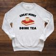 Tea Great Minds Drink Tea Apple Teacups Books Raglan Sleeve Sweatshirt Heather Mustard