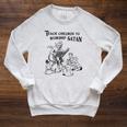 Teach Children To Worship Satan Satanic Demon Devil Book Raglan Sleeve Sweatshirt Heather Mustard
