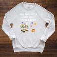 Teacher 67 Six Seven Meme Reading 6-7 Book Lover Raglan Sleeve Sweatshirt Heather Mustard