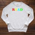Teacher Reading Read In Color Book Raglan Sleeve Sweatshirt Heather Mustard