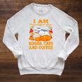 I Am Thankful For Books Cats And Coffee Thanksgiving Raglan Sleeve Sweatshirt Heather Mustard