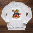 Tiger Reading Book Wearing Glasses Library Animal Raglan Sleeve Sweatshirt Heather Mustard