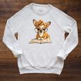 Tiny Puppy Open Book Reading Dog Lover Graphic Round Glasses Raglan Sleeve Sweatshirt Heather Mustard Tiny Puppy Open Book Reading Dog Lover Graphic Round Glasses Raglan Sleeve Sweatshirt Heather Mustard