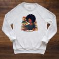 History Month Afro Women Girls Book Lover Librarian Raglan Sleeve Sweatshirt Heather Mustard