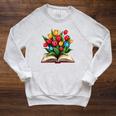 Tulips Flowers Book Floral Raglan Sleeve Sweatshirt Heather Mustard