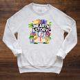 Unearth A Story Reading Book Summer Book Lover Raglan Sleeve Sweatshirt Heather Mustard