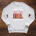 When I Think About Books I Touch My Shelf Bookworm Lovers Raglan Sleeve Sweatshirt Heather Mustard