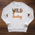Wild About Reading Book Animal Children's Book Lover Teacher Raglan Sleeve Sweatshirt Heather Mustard