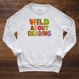 Wild About Reading Book Animal Teacher Children's Book Lover Raglan Sleeve Sweatshirt Heather Mustard