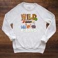 Wild About Reading Book Lover Bookworm Library Day Raglan Sleeve Sweatshirt Heather Mustard