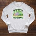 Wild About Reading Books Rhino Pig And Crocodile Raglan Sleeve Sweatshirt Heather Mustard