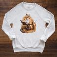 Wise Fox Reading A Book In Glasses Raglan Sleeve Sweatshirt Heather Mustard Wise Fox Reading A Book In Glasses Raglan Sleeve Sweatshirt Heather Mustard