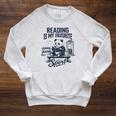 Women's Book Lover Bookish Panda Reading Is My Favorite Sport Raglan Sleeve Sweatshirt Heather Mustard