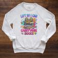 Women's Book Lover Fitness Mom Lifting Reading Humor Graphic Raglan Sleeve Sweatshirt Heather Mustard