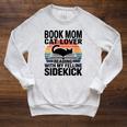Women's Book Mom Cat Lover Reading With My Felline Sidekick Raglan Sleeve Sweatshirt Heather Mustard