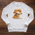 Women's Cute Lamb Reading Book Lover Animal Graphic Baby Sheep Open Raglan Sleeve Sweatshirt Heather Mustard