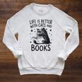 Women's Life Is Better With Cats And Books Cat Raglan Sleeve Sweatshirt Heather Mustard