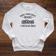 Women's Romance Novel Smut When I Think About Books I Touch My Shelf Raglan Sleeve Sweatshirt Heather Mustard