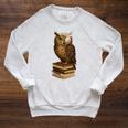 Women's Wise Owl Monocle Books Scholar Academic Art Raglan Sleeve Sweatshirt Heather Mustard