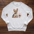 Women's Yorkie Dog Moms Iced Coffee And Books Yorkshire Terrier Raglan Sleeve Sweatshirt Heather Mustard