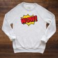 WOW Comic Book Cartoon Speech Bubble Pop Art Raglan Sleeve Sweatshirt Heather Mustard