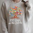 100th Day Of School Books Tree Reading Raglan Sleeve Sweatshirt Heather Forest