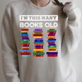 50th Birthday I'm This Many Books Old 50 Years Old Bookworm Raglan Sleeve Sweatshirt Heather Forest