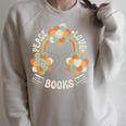 70s Groovy Rainbow Reading Outfit Hippie Peace Love Books Raglan Sleeve Sweatshirt Heather Forest