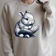 Adorable Reading Bunny Drawing For Book Lovers Philossophers Raglan Sleeve Sweatshirt Heather Forest