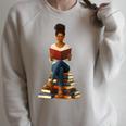 African American Woman Melanin Afro Girl Reading Book Raglan Sleeve Sweatshirt Heather Forest