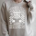 Animal Print Read A Book Character Kids Wild About Reading Raglan Sleeve Sweatshirt Heather Forest