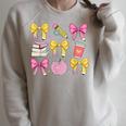 Apple Coquette Bow Books First Day Of School Back To School Raglan Sleeve Sweatshirt Heather Forest Apple Coquette Bow Books First Day Of School Back To School Raglan Sleeve Sweatshirt Heather Forest
