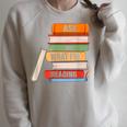 Ask Me What I'm Reading Book Lover Apparel Raglan Sleeve Sweatshirt Heather Forest