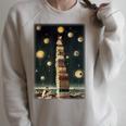 Astrologist Sitting On The Tower Of Stacked Up Books Starry Raglan Sleeve Sweatshirt Heather Forest