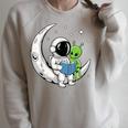Astronaut Alien Reading Book Moon Space Raglan Sleeve Sweatshirt Heather Forest