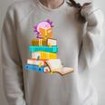 Axolotl Reading Book Bookworm Book Lover Girls Boys Raglan Sleeve Sweatshirt Heather Forest